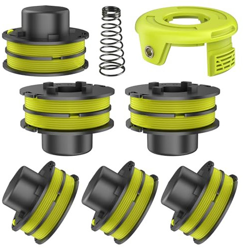 MAOZHOU Lot de 6 bobines de fil de rechange en nylon pour débroussailleuse RAC119 + couvercle de bobine RAC118 + ressort, compatible avec débroussailleuse Ryobi RLT3525S