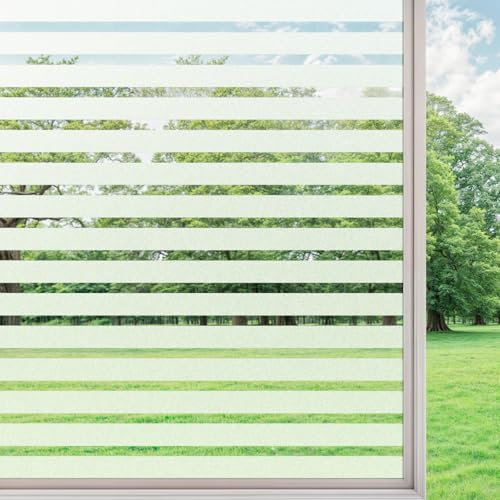 DARUITE Fensterfolie Blickdicht Sichtschutzfolie Fenster, Mittleres Streifenmuster Folie Fenster Sichtschutz Dekoration Selbsthaftende Statisch Haftend Milchglasfolie für Zuhause Büro, 90x200cm
