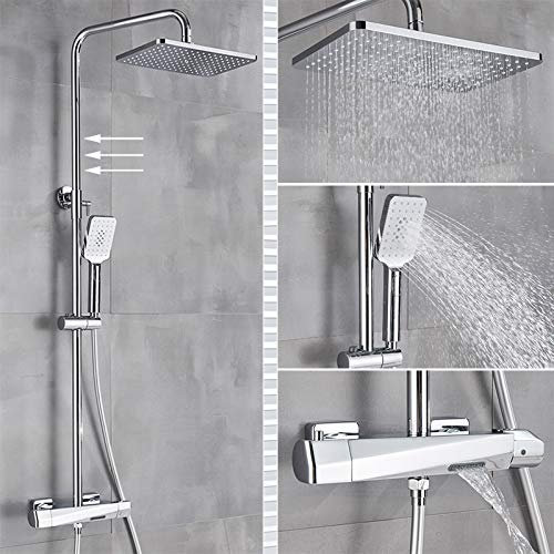 Robinet de bain thermostatique, robinet de douche noir, pomme de douche à effet de pluie, mitigeur de baignoire mural, ensemble de douche contrôlé par thermostat, rond, tube chromé Beauty Comes