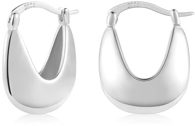 Silber 925 Creolen Ohrringe Damen, Kleine Klobige Creolen Sterling Silber Kleine Ohrringe Glänzende Klobige Hohle Creolen Ohrringe Dicke Creolen Ohrringe leichte Schmuckgeschenke Damen Mädchen