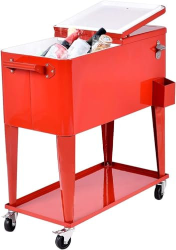 GOPLUS Carrito Nevera 76L, Nevera Portátil con Ruedas para Bebidas y Hielo, Bar Móvil con Sacacorchos y Estantes para Jardín Terraza Picnic Fiesta Exterior