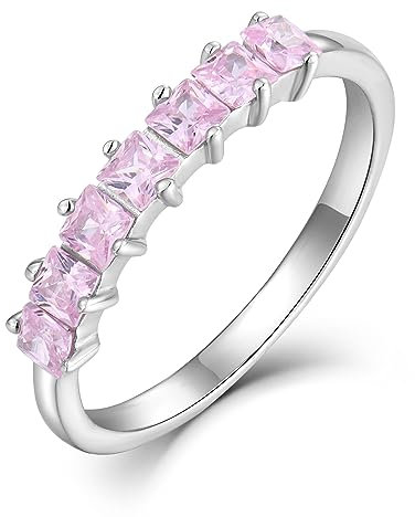 starchenie Anello Donna Argento 925 Anelli Eternity con 7 Pietra Portafortuna Tormalina Rosa Zirconia Cubica (Taglia 12)