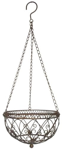 matches21 HOME & HOBBY Eleganter und verzierter Hängekorb aus Eisen für Pflanzen - Wetterfeste Blumenampel in Rostfarben 56 cm mit Kette & Haken zum Aufhängen - Ideal für Garten, Balkon & Innenräume