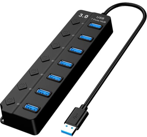 Hoement Concentrador Puertos con Interruptores Individuales y Luz Led Extensor y Adaptador para Portátiles Soporte para Múltiples Conexiones USB Estables
