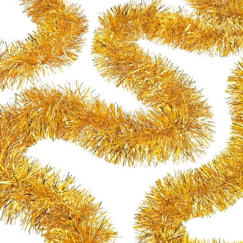 TAZZOR 12M Lametta Weihnachtsbaum Gold Weihnachtsbaumgirlande Weihnachtsbaum Lametta Dick Lametta Girlande Weihnachten Weihnachtsbaum Lametta Girlande Weihnachtsbaum Deko Lametta