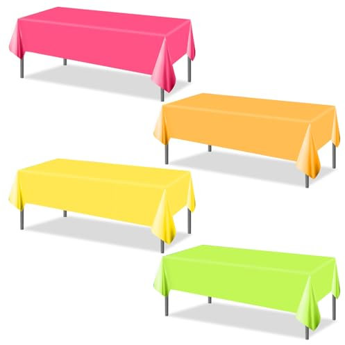 XIHIRCD 4pz Tovaglia di Plastica Neon, 137x274cm Monouso Tovaglia Colorata Verde Rosa Arancione Giallo Copritavolo Rettangolare Decorazioni per Feste Fiesta per Compleanno Glow Party