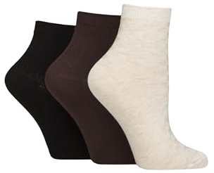 SockShop Women's Bamboo Ankle Socks - Plain, Patterned, Striped, Floral, Colourful, Bright, Smooth Toe Seams 3 Pairs Size 4-8 (UK, Numeric, 4, 8, Regular, Regular, Textured Cocoa)