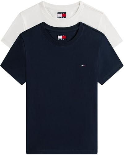 Tommy Jeans Damen Tjw 2pack C-Neck Tee Dw0dw21366 S/S T-Shirt, Multi (Ecru/Dark Night Navy), M EU