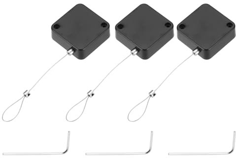 sourcing map 3.3 ft Retractable Cable Lock with Latch Remote Control Security Lock with Adjustable Cord Tether Anti Theft for Laptop, TV, 600g, Black, 3 Pack