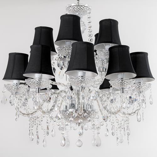 Riess Ambiente Design Kronleuchter Crystal XL - 80cm - klar Acryl - 15-armig Lüster schwarz mit Schirmen