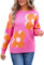 HEYPORK Damen Herbst Winter Warm Bequem Pullover Casual Mode Strickjacke Strickpullover Frauen Rundhals Bedruckt Pullover Mode Große Blume Pullover(Rosenrot, XL)