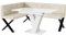 MEBLINI Eckbank für Esszimmer mit ausziehbarem Tisch - Küchenbank - Essecke - Sitzecke Küche - ERIC - X-Beine 128x168x87cm Links - Creme Samt/M Weiß Hochgl.