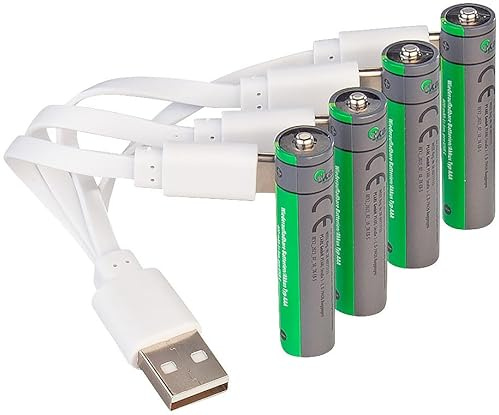 tka Köbele Akkutechnik Akkus AAA: 4er-Set wiederaufladbare Batterien Typ AAA, 800 mWh, Laden per USB (Li Ion Akkus, USB C, RC)