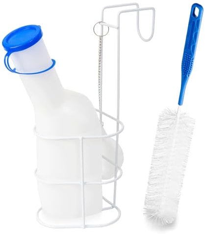 Urinal pour homme avec support et brosse de nettoyage, ARNOMED Urinal 1000ml, Urinal PP pour homme anti-fuite, Urinal avec support, Urinal avec couvercle & brosse, Toilette mobile