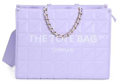 Chinllo Borsa tote da donna con manico superiore Stachel borsa e borse con tracolla, Viola trapuntato, Medium 14 IN