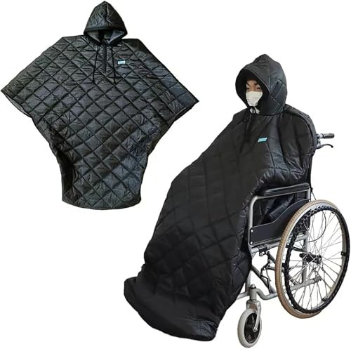 Haocloud Waterproof Wheelchair Blanket Winter with Hood - Windproof Fleece Lined Poncho Cover, Full Body Warm Knee Protection for Elderly Adults - Fits Manual/Electric Wheelchairs & Scooters