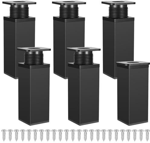 Gaomoeny 6 STK Möbelfüße Verstellbar, Schrankfüsse höhenverstellbar eckig, Schrankbeine, Tischbeine, Möbelbeine, Tischfüße für Möbel, Aluminiumlegierung, 40 x 100 mm（Schwarz）