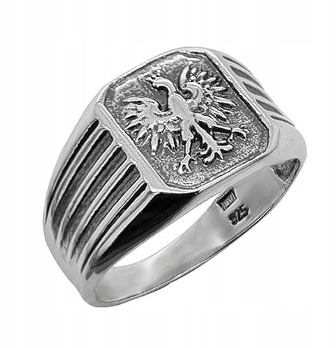Ulex Premium 925 Sterling Silber Ringe Herren Siegelring patriotischer Ring mit poliertem Silber und polnischem Adler symbolischer Männer Schmuck Größe 69