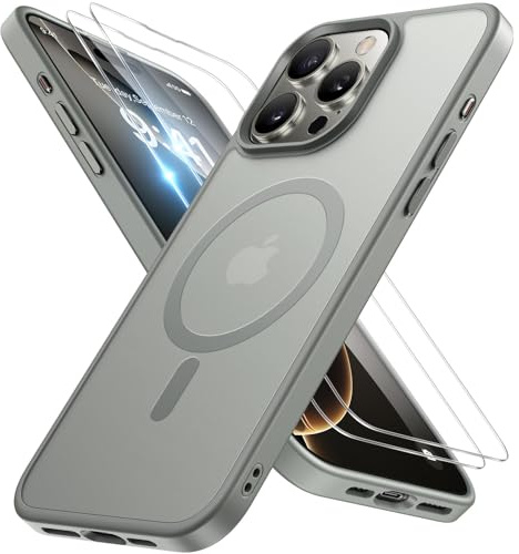 Miracase Magnetic for iPhone 16 Pro Case [With 2X Screen Protectors] [Compatible with MagSafe] Military-Grade Protection, Anti-Fingerprint, Slim Phone Case for iPhone 16 Pro 6.3'' - Grey