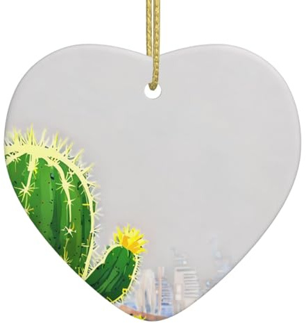 WHJSHOP Kaktus mit gelben Blumen Muster Weihnachten Keramik Liebe Anhänger Dekoration Innendekoration Festival Geschenk