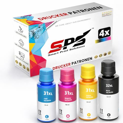 SPS Tintenpatrone Kompatibel für HP - 32XL | Smart Tank 5105 7005 7305 5100 5106 5108 7005 7605 7006 7306 455 515 519 530 558 559 570 655 670 750 790 | 4X Mehrfarbig | 8000 Seiten
