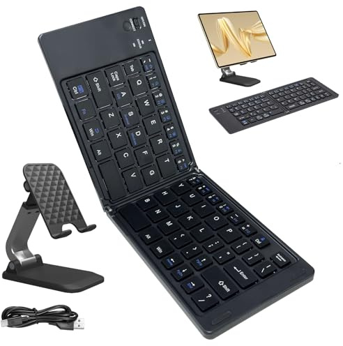 Mlifleue Black Bluetooth Keyboard for iPad, Travel Foldable Bluetooth Keyboard, Slim and Portable, Multi Devic Rechargeable Mini Wireless Keyboards for Android Windows iOS Tablet Laptop PC Smartphone