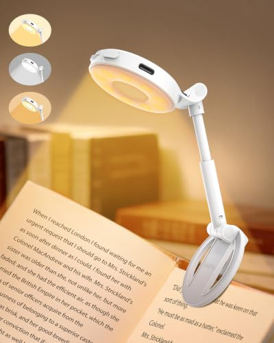 EastPin Leselampe Buch Klemme Bett Buchlampe Wiederaufladbar Leselicht | 18 LED 3 Farbtemperaturen Stufenlos Dimmbar, Timer Memory Klemmlampe Nachttischlampe, Leseratten Geschenke für Frauen, Weiß