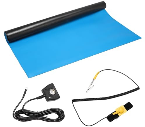 QUARKZMAN Antistatik Matte Kit Mit ESD Armband Und Erdungskabel 24x24 PVC ESD Lötmatte Für Computer Handy Elektronik Reparatur Heim PC Zusammenbau Upgrade Himmelblau