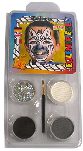 Eulenspiegel 204351 - Schmink-Set Zebra, für ca. 40 Masken, Schminkfarben, Karneval, Mottoparty