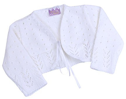 BabyPrem - Cardigan a bolero lavorato a maglia, per bambina di 0-24 mesi, colore: Bianco/Rosa bianco bianco