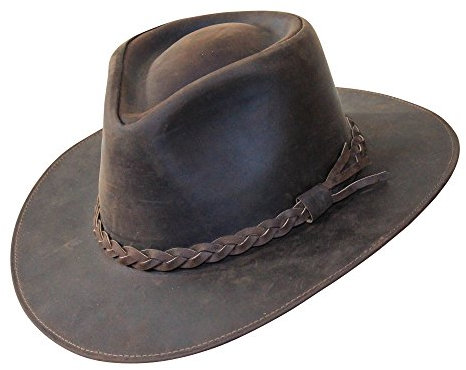 B&S Premium Leder Fedora - Hut mit breiter Krempe - Hochqualitatives Leder - Wasserabweisend - 62cm Dunkelbraun