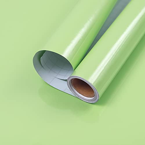 Hode Vinilo Verde Brillo Adhesivo Pared Muebles Cocina, 30x300cm Papel Pintado Autoadhesivo Forrar Muebles Pared Impermeable Decorativos Armarios