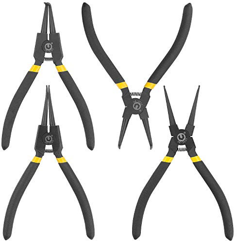 STARVAST 4 Pcs Pinces pour Circlips 7 Pouces, Pinces à Circlips Internes et Extérieurs avec Poignées Antidérapantes, Pinces à Mâchoires Droites/Courbées