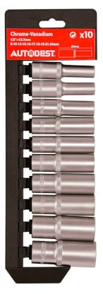 Jeu de 10 douilles longues carré 1/2 - 8 à 24 mm