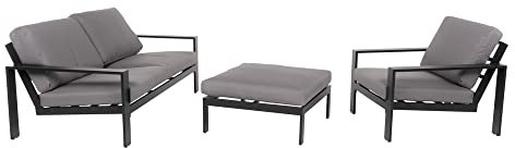 Home Deluxe - Gartenmöbel Set Rio - Schwarz, 175 cm x 90 cm x 555 cm - Sitzgruppe mit Hocker, Sessel und Sofa - inkl. Kissen - Gartensitzgruppe