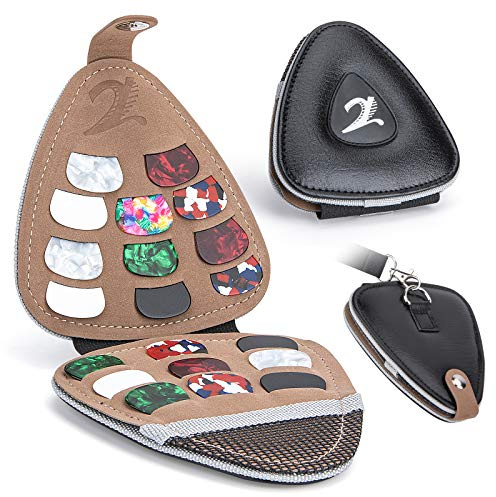XTON Guitar Picks Holder for Acoustic Electric Guitar, Variety Pack Picks Storage Pouch Box, PU leather Plectrums Bag with Lanyard, Gift for Guitar Players ( Case Only )