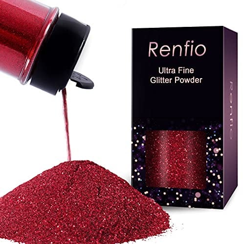 Renfio Polvere glitterata ultra fine in resina metallizzata, 60 g, fiocchi di PET per decorazioni artigianali da 0,2 mm, per bicchieri, melma, rose natalizie, colore: rosso vino