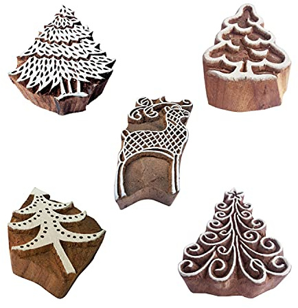 Royal kraft Baum Hölzern Drucken Stempel (Satz von 5) Henna Stoff Textil Papier Lehm Töpfer Blöcke Htag2217
