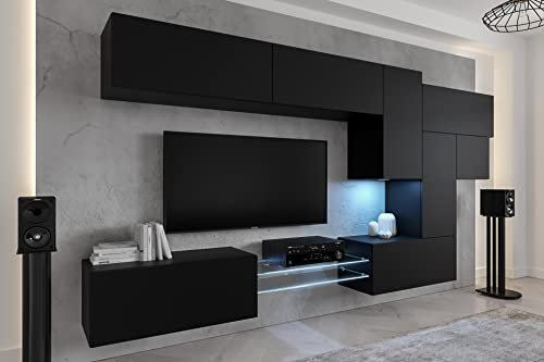 Furnitech Wohnwand Wohnzimmer | Hängend Wohnwand Modern | Wohnzimmer Schrankwand mit Regale und TV Schrank | Wohnzimmer Möbel ohne LED (AN92NEW-21B-M3)