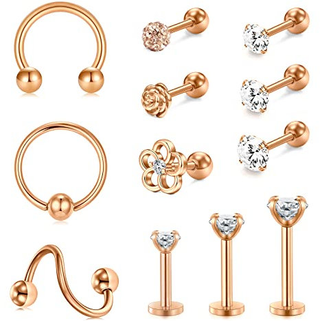 AVYRING 16G Piercing Oreille Cartilage pour Femme Tragus Piercing Acier Chirurgical Forward Helix Piercing Conch Bijoux de Piercing-Or rose