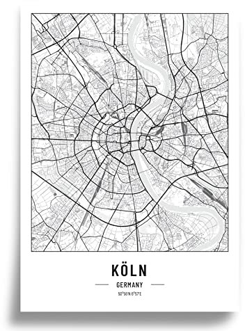 Poster Stadtplan A2 | Moderne minimalistische wandbild Stadtkarten | Schwarz Weiß deko haushalt |w anddeko Kunstdrucke für Wanddekoration weltkarte | Geschenk fur haus | Papier 250gr