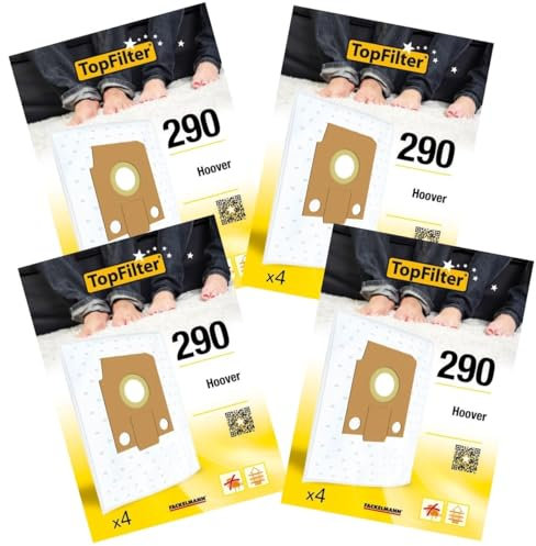 TopFilter 9995550 Lot de 4 packs de 4 sacs aspirateur 64290 Hoover Alpina, sac aspirateur, poche aspirateur, accessoire aspirateur, Non tissé polypropylène, Carton, Caoutchouc, 30 x 26 cm