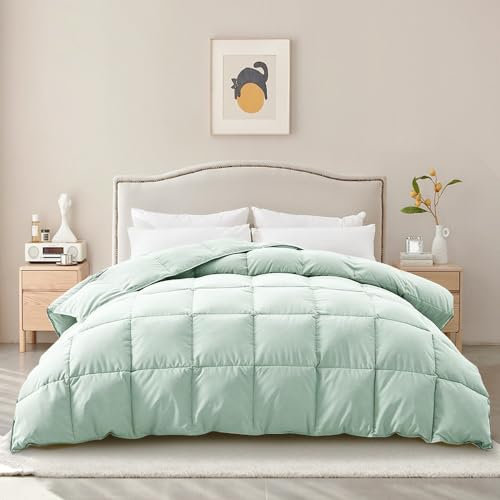 REWARDOWN Kapok Daunendecke für King-Size-Betten, Federn und Kapok-Daunen, gemischte Füllung, Winter-Bettdecke, Einschlafen und Schlafen leicht und Angst vor kalten Schläfern (228x274 cm, cremegrün)