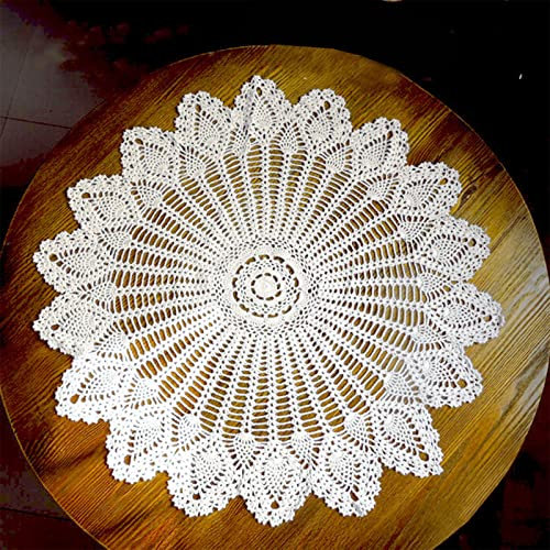 Syfunlv Häkeltischdecke, Retro-Tischdecke Handgemachte Spitze Deckchen,rund,handgehäkelt,gewebt, durchbrochen, für Sofa, Handtuch, Tischdekoration Hochzeit Zuhause Party Dekor (Beige,75 cm)