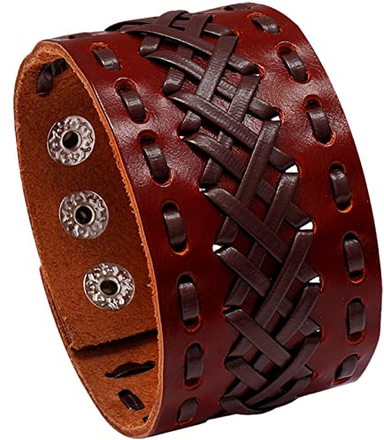 Aroncent 1/2/3/4 Leder Armband Armreifen für Herren, Verstellbar Breit Herrenarmband Armkette Retro Wickelarmband Surferarmband, Braun Schwarz