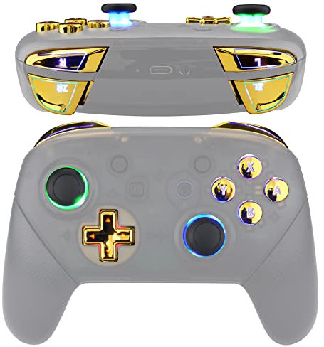 eXtremeRate Multicolori Tasti Luminosi per Nintendo Switch PRO Controller,Levette Analogiche D-Pad Trigger Pulsanti DTFS LED Kit V2 per Switch PRO Joystick,Non Include Controller-Oro Cromo