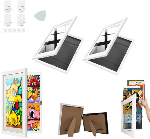 2-teiliges großes Volumen 25,4 x 32,5 cm Kinder-Kunstrahmen in Weiß, zum Platzieren oder Aufhängen von Kinder-Kunst-Display-Frontöffnung, Kunst-Präsentationsrahmen, einfach zu wechseln, für mehr als