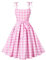 Rockabilly Robe vintage rétro d'été 50s à bretelles spaghetti à pois Swing Jupe plissée Robe de fête Robe de soirée Coctail, Vichy rose, S