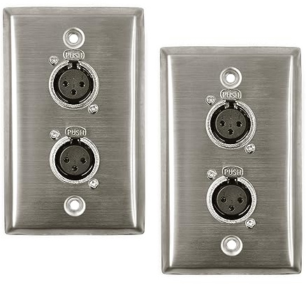 Zhupoub Conectores y placas XLR duales, altavoces de audio, conectores XLR hembra, placa de pared de acero inoxidable (paquete de 2), color plateado
