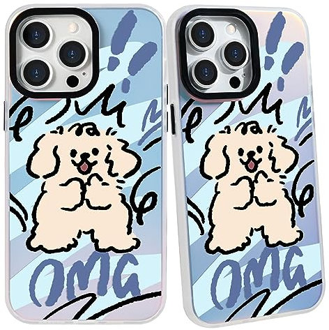 SharkProten Case for iPhone 15 Phone Case Cover Holographic Laser Bling Kawaii Pattern TPU PC Shockproof Anti-Scratch Bumper Phone Shell for Women Girls Female Femininity 6.1 Inch